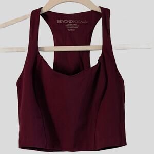 Beyond Yoga PowerBeyond Cropped Tank XS Merlot Racerback Shelf Bra Activewea